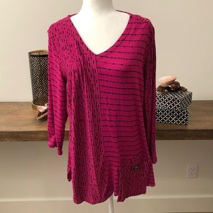 Ali Miles pink and black striped shirt